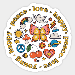 Love peace happy youth groovy retro vintage vibe graphic Sticker